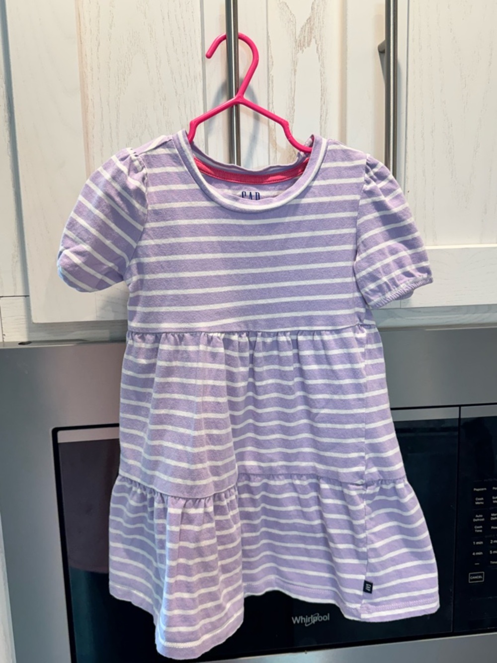GAP Lavender and White Striped Tiered Dress